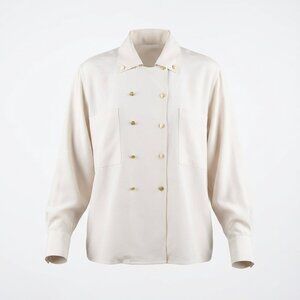 Vintage 70s pirate cream button-up shirt with pointy collar and gold buttons